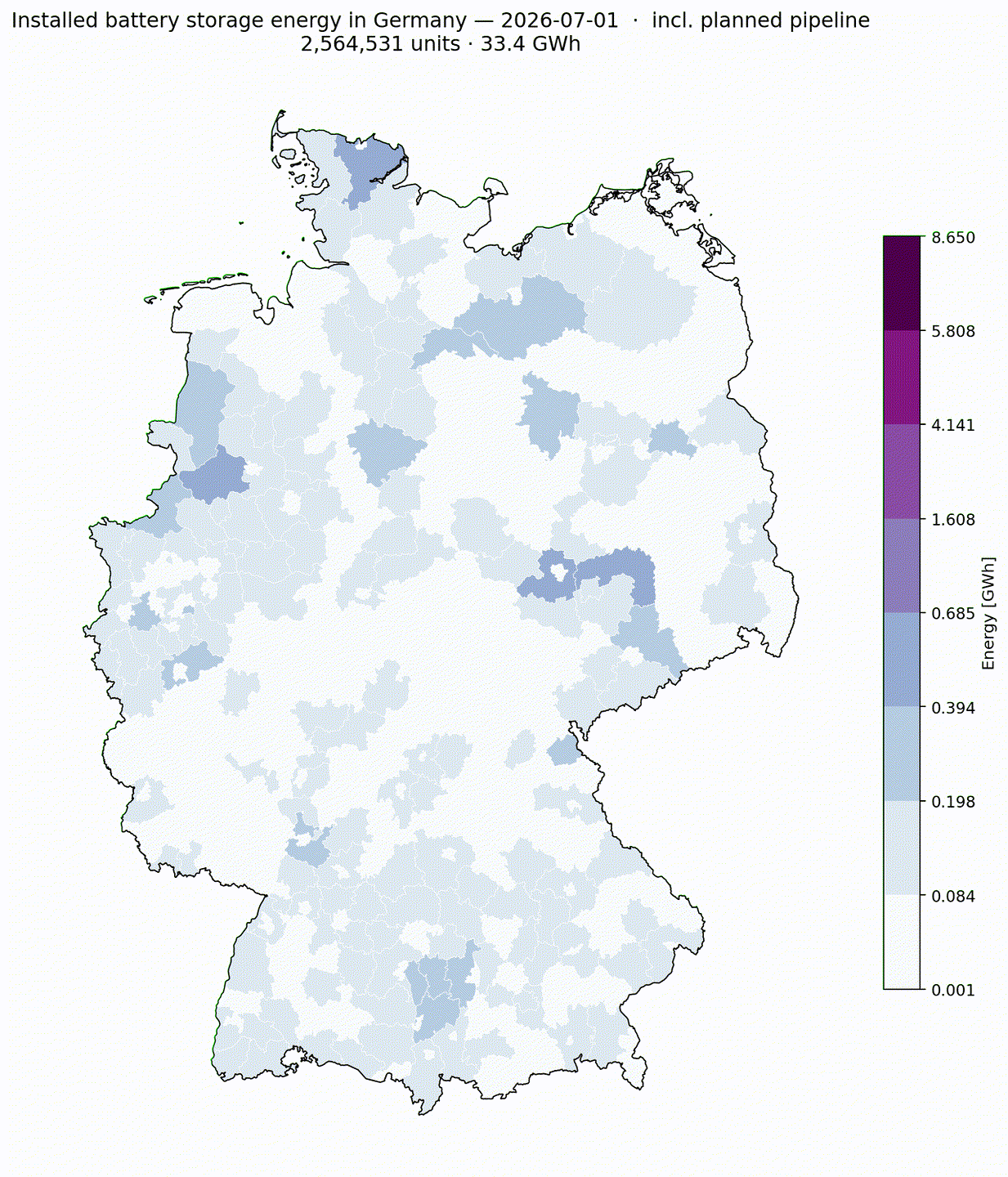 BESS power per Kreis 2017 to 2028 (incl. planned pipeline) animation